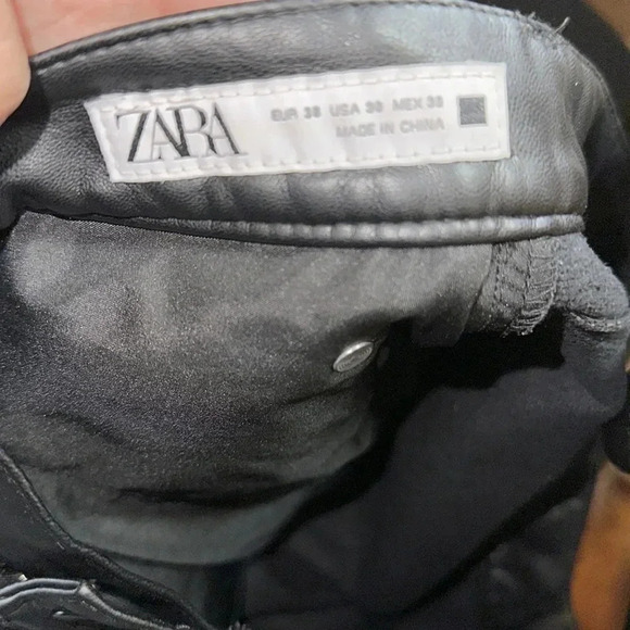 Zara Faux Leather High Waist Black Flare Pants Size 30 - Picture 7 of 7